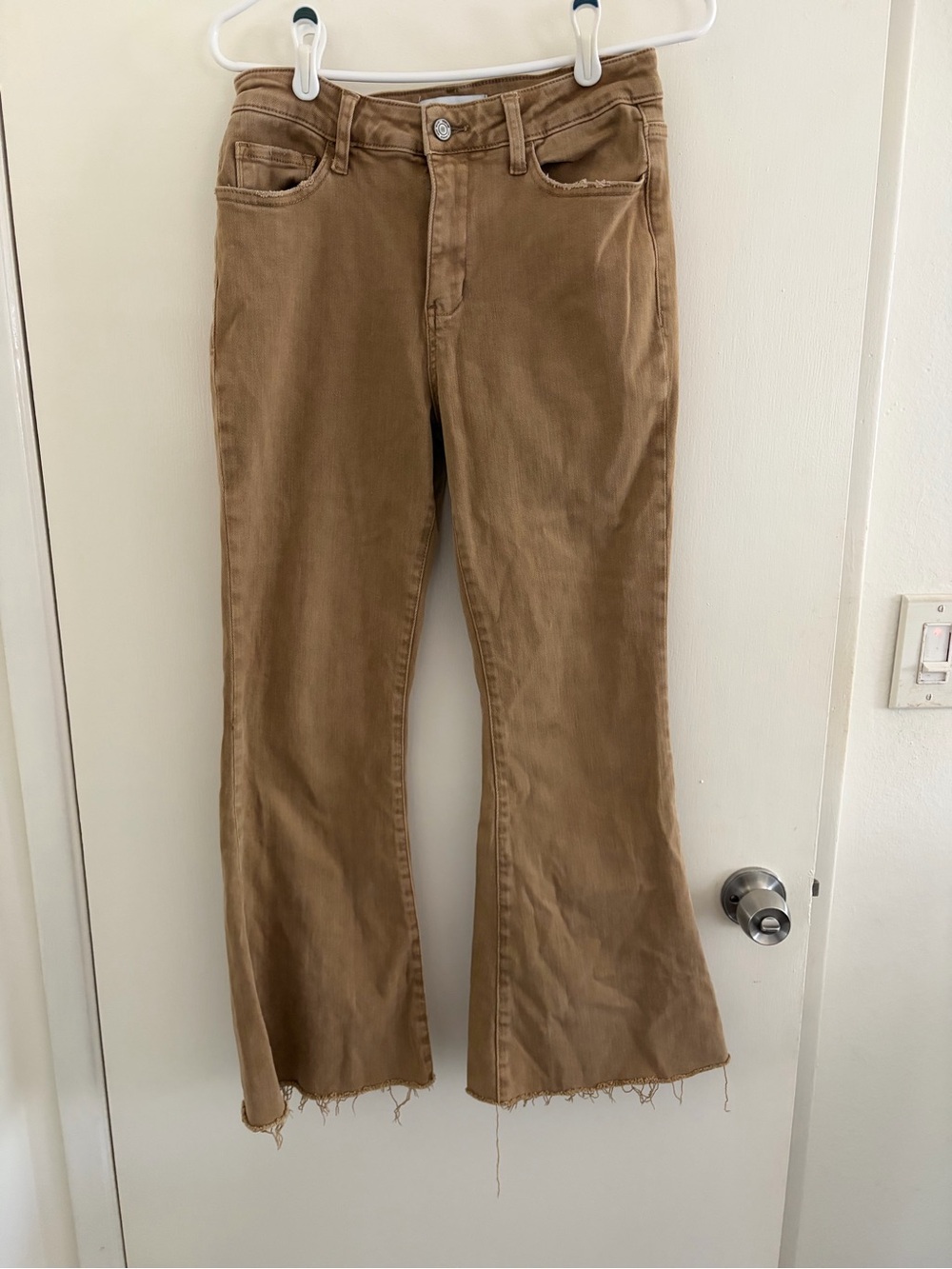 Women’s Tan Distressed Flared Jeans - Casual Everyday Style